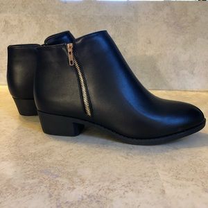 Black Booties with Gold Zipper Detail Size 10